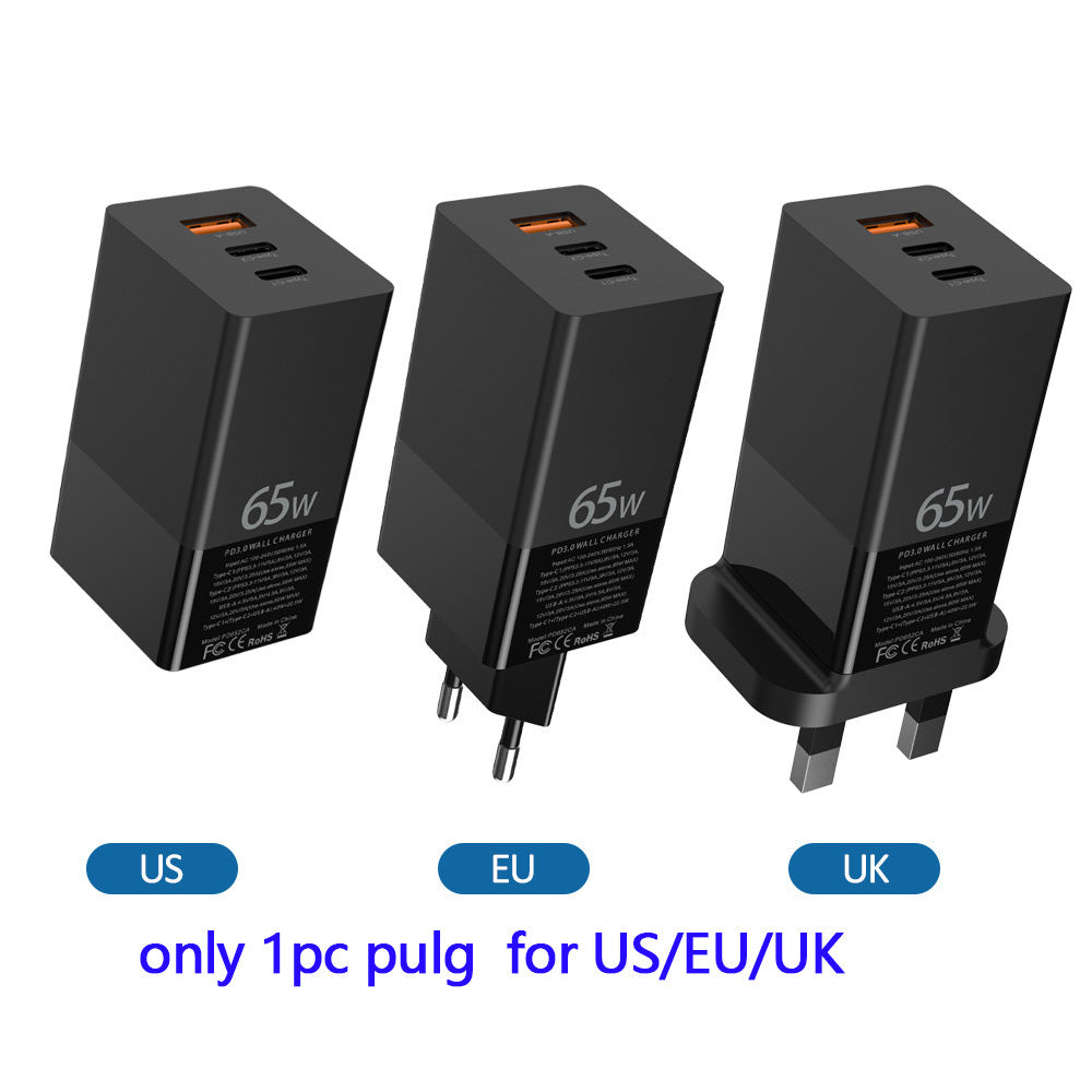 Universal Charger – 2 Type-C + 1 USB Port, Fast Charging (US/UK/EU)
